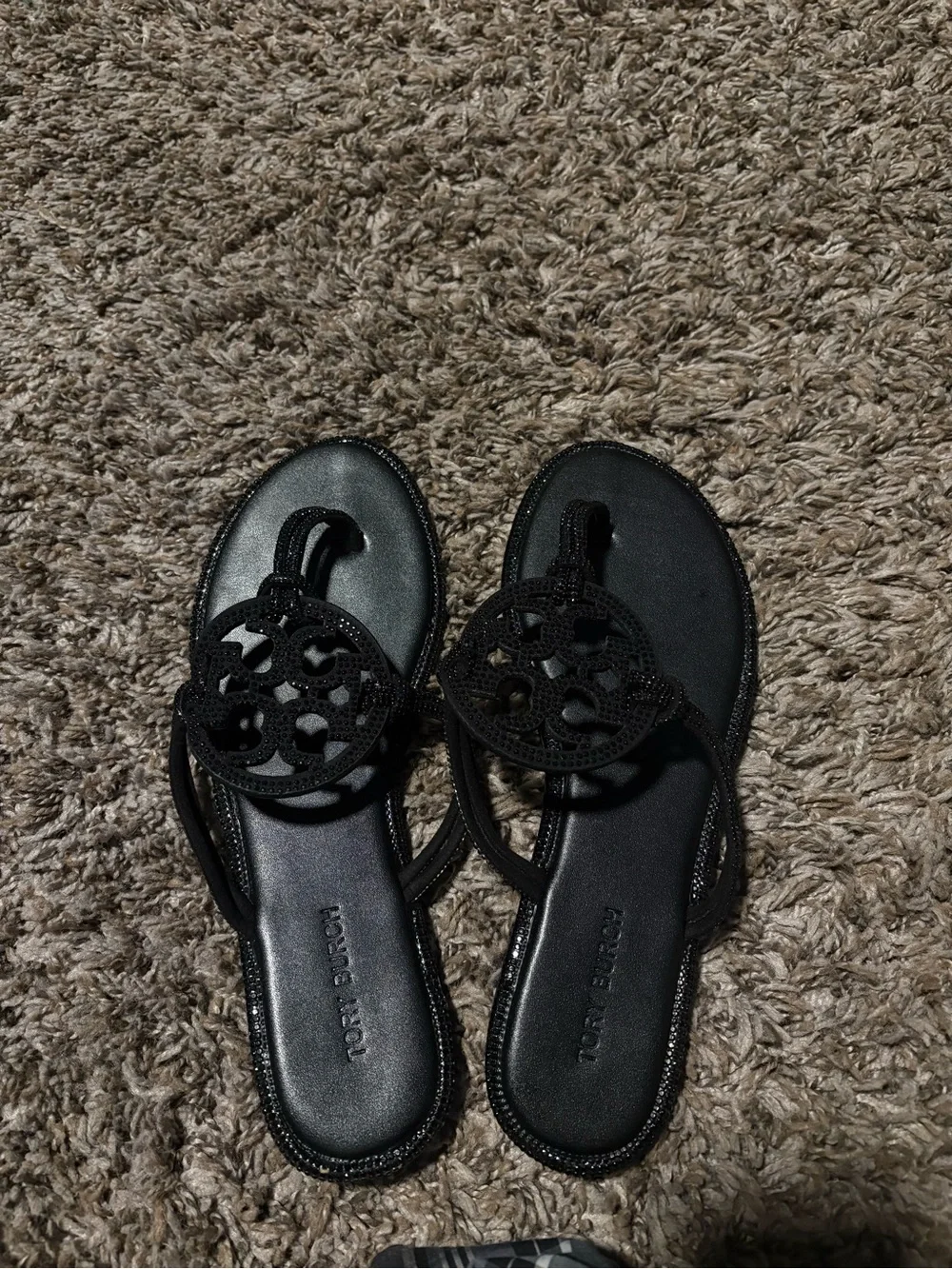 Tory Burch Black Logo Cutout Thong Sandals